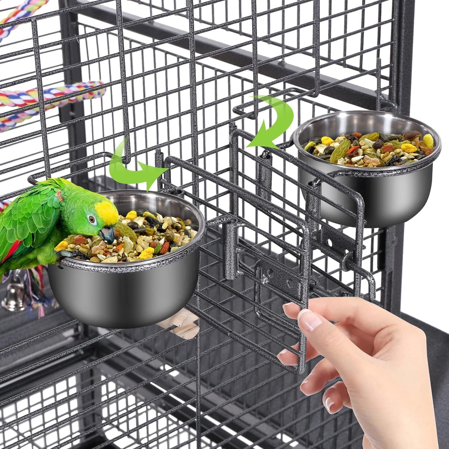 61 Bird Cage, Large Bird Flight Cages Aviary with Rolling Stand Bottom Tray, Wrought Iron Birdcage with PlayTop Rope Bungee Bird Toy for Parakeet, Parrot, Lovebirds, Pigeons, Cockatiels, Macaw