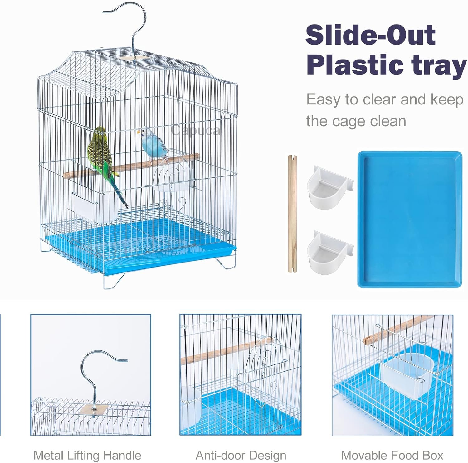 Capuca Small Bird Travel Cage-Lightweight Small Birds Starter Kit with Birdcages and Accessories Great for Parakeets Lovebirds Parrotlets Finches Canaries Removable Plastic Tray Include