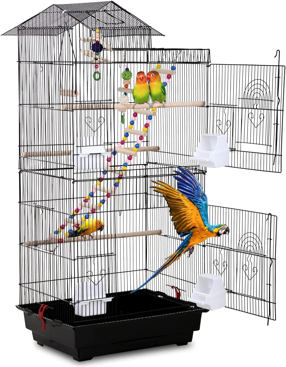 HCY, Bird Cage 39 inch Accessories with Bird Stand Medium Roof Top Large Flight cage for Small Cockatiel Canary Parrot Parakeet Conure Finches Budgie Lovebirds Pet Toy