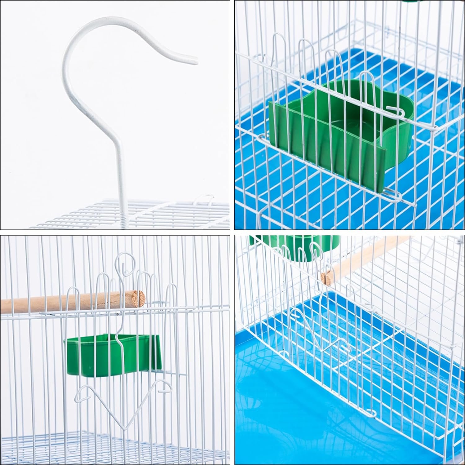 Kuzino Small Bird Travel Cage - Economy and Lightweight Small Birds Carrier Cages for Parakeets Lovebirds Parrotlets Finches Canaries with White Wire, Blue Plastic Base with Removable Tray