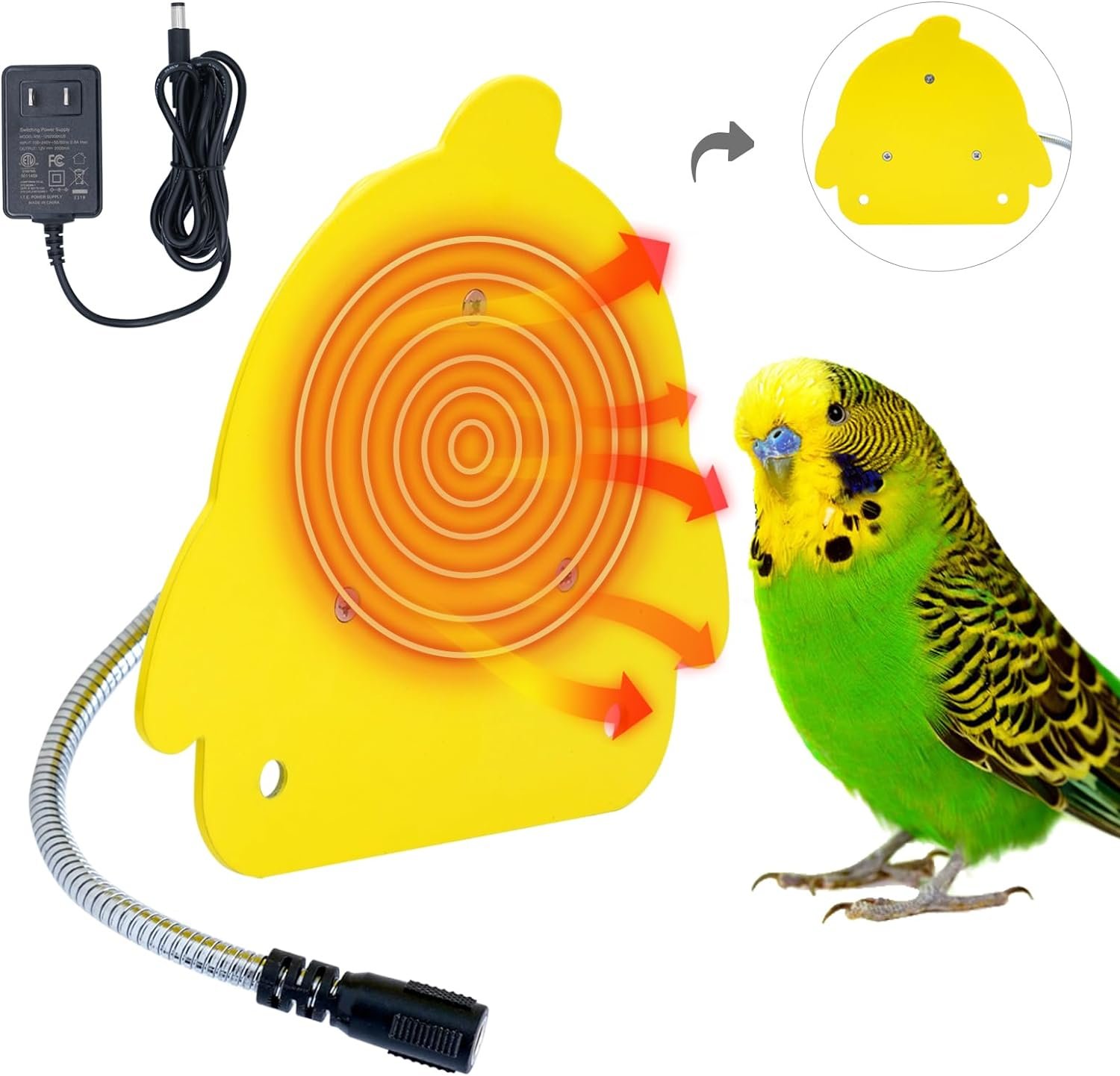 NAOEDEAH Bird Heater for Cage Bird Warmer Snuggle Up Heated Pad Bird Warmer for Parrot Parakeets Conure Bird Cage Heater, Warm Bird Perch Stand Birds Cage Accessories and Supplies (Yellow)
