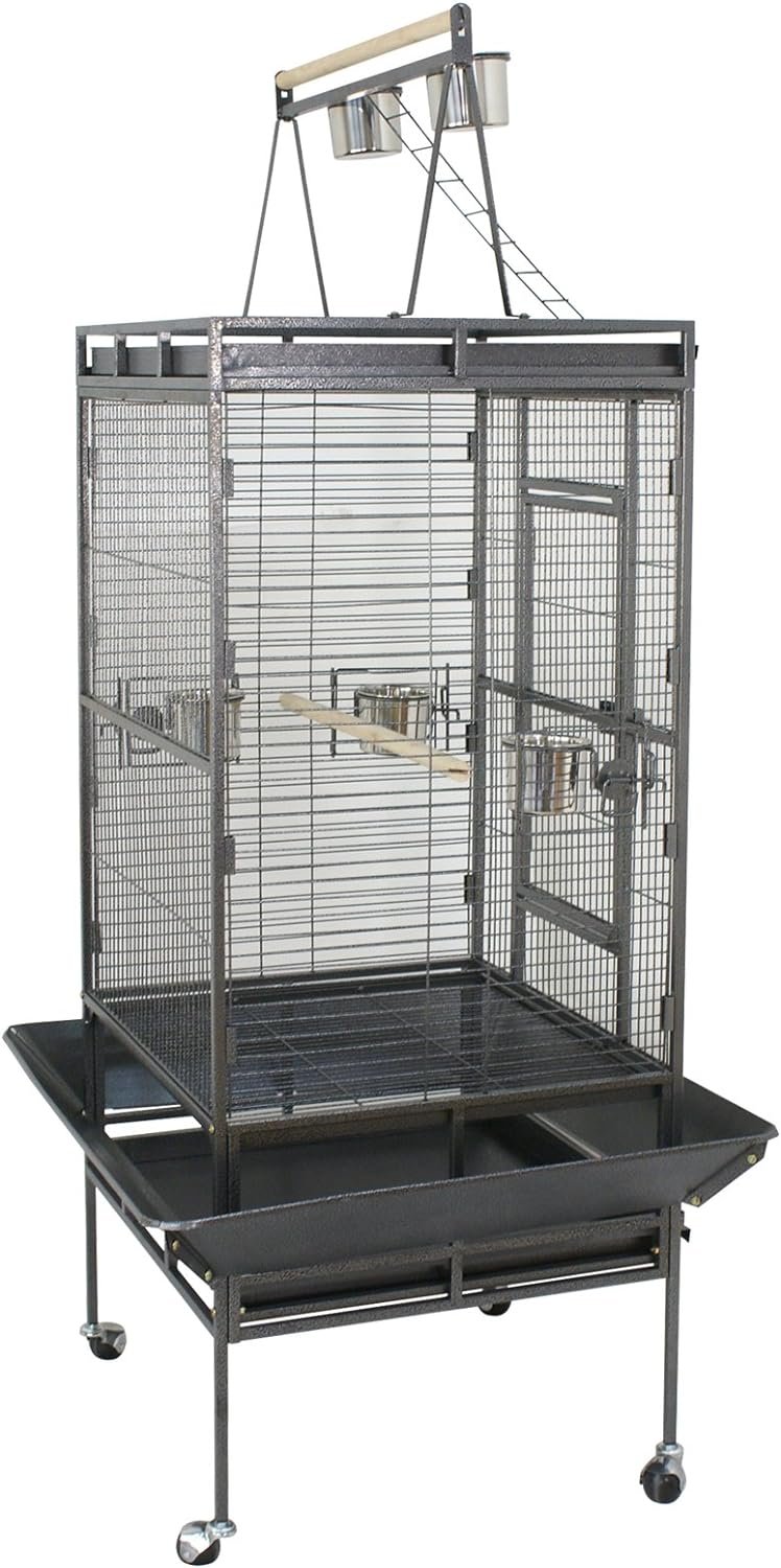 SUPER DEAL 68-inch Large Bird Cage with Rolling Stand African Grey Parrot Chinchilla Finch Cage Conure Cockatiel Cockatoo Pet House Wrought Iron Birdcage, Black