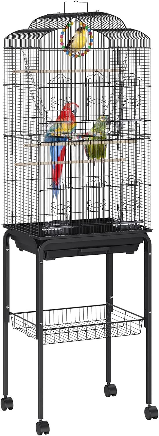 VEVOR 60 inch Flight Bird Cage, Metal Large Parakeet Cages for Cockatiels Parrot Budgies Lovebirds Canaries, Pet Big Bird Cage with Rolling Stand and Hanging Toys