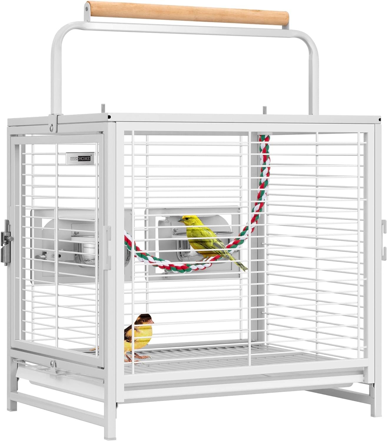 VIVOHOME 19 Inch Wrought Iron Bird Travel Carrier Cage for Parrots Conures Lovebird Cockatiel Parakeets White